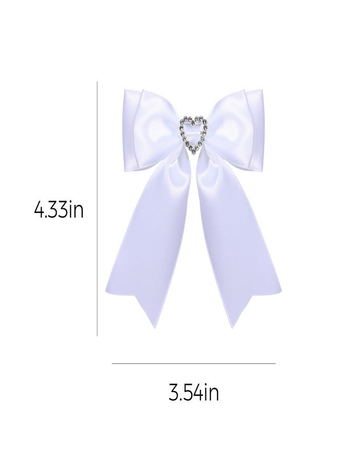 LSVOZ White Hair Bow Clips Satin Bowknot Hair Clips Sweet Heart Rhinestones Ribbon Hairpins for Girls - Image 5